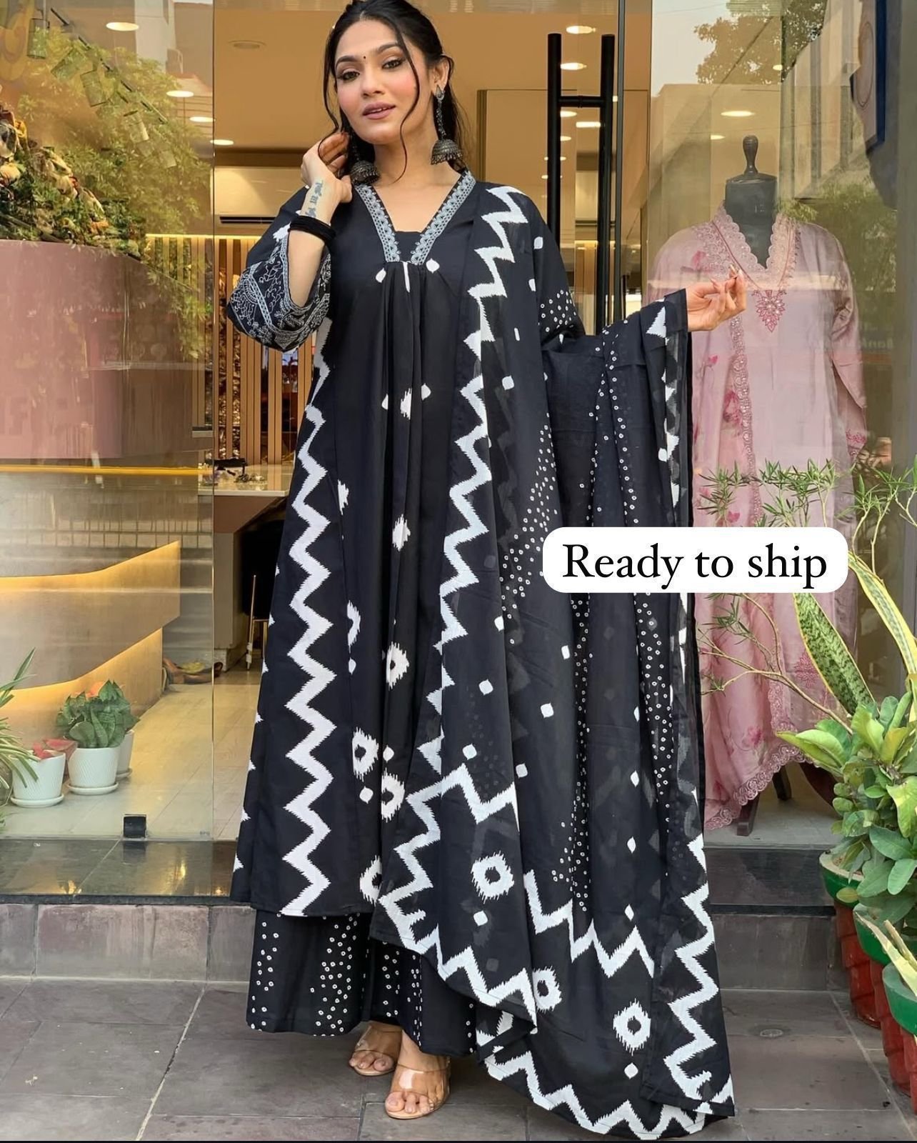 Cotton Procin Print Embroidered Suit Set